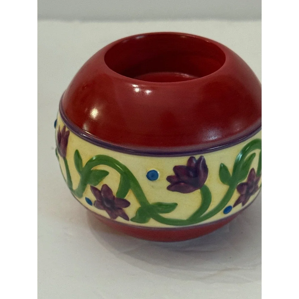 Jim Shore Heartwood Creek Floral Stripe Ceramic Vase & Votive Holder Set 2004